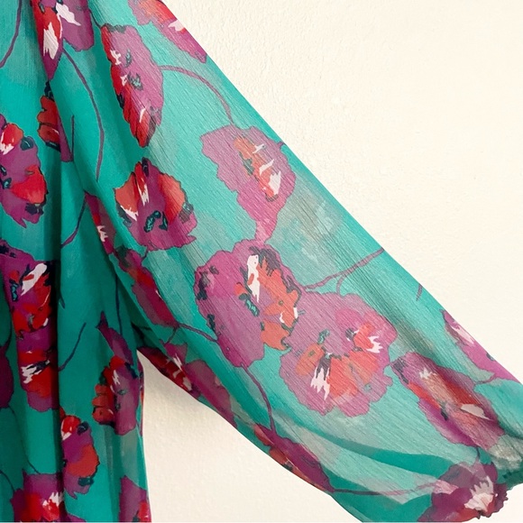 Modcloth Teal and Pink Floral Blouse - Picture 6 of 9